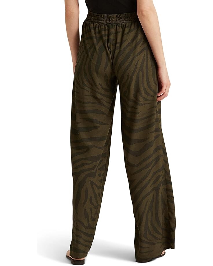 

Брюки LAUREN Ralph Lauren Zebra-Print Crepe Wide-Leg Pants, цвет Olive Multi