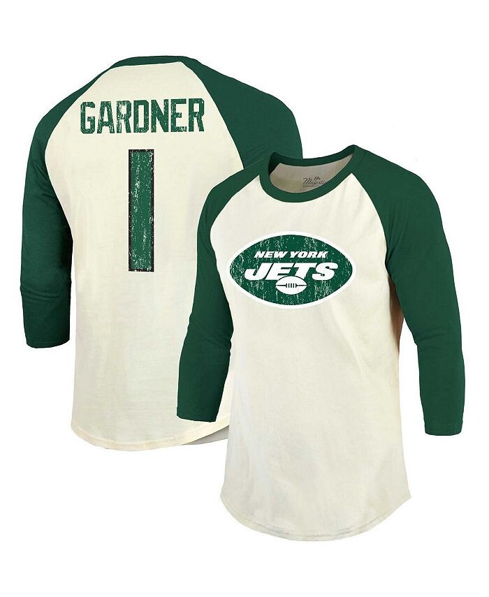 

Мужские нитки Ahmad Sauce Gardner Cream, Green New York Jets Имя и номер игрока Футболка реглан с рукавами 3/4 Majestic, белый
