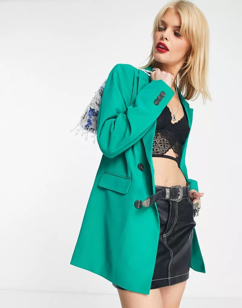 цена Только двубортный пиджак ярко-зеленого цвета ONLY