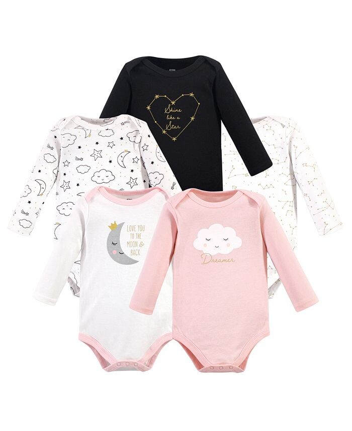 

Хлопковые боди с длинными рукавами для маленьких девочек, 5 шт, Dreamer Hudson Baby, черный