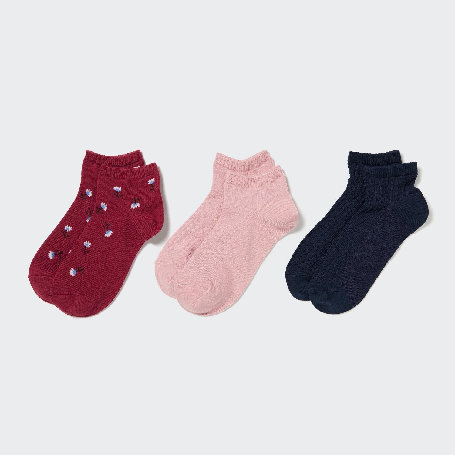 

Короткие носки с цветочным принтом для девочек (три пары) Uniqlo, красный