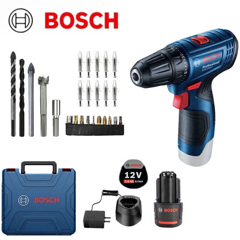 Дрель электрическая Bosch GSR 120-Li + насадки, аккумулятор, зарядное устройство, кейс