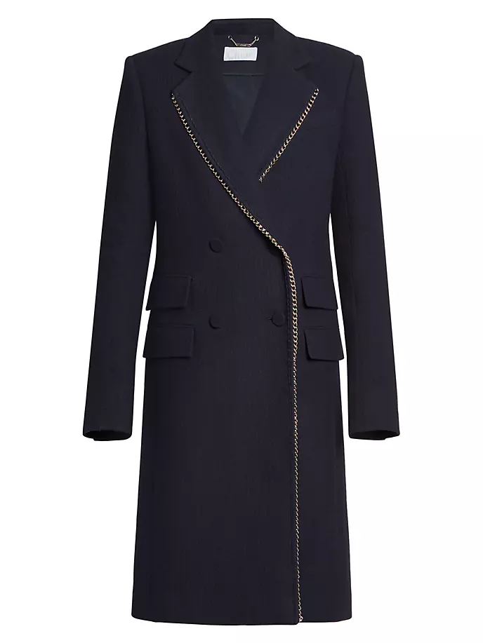 

Длинное шерстяное пальто с цепочкой Chloé, цвет ink navy