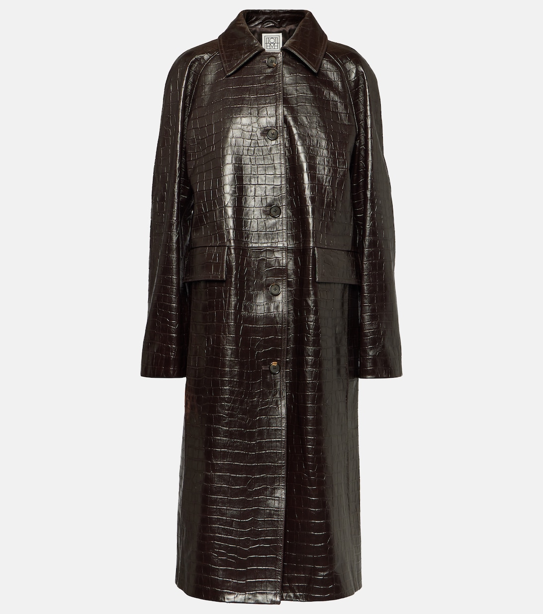 Пальто из кожи с тиснением под крокодила Toteme, коричневый