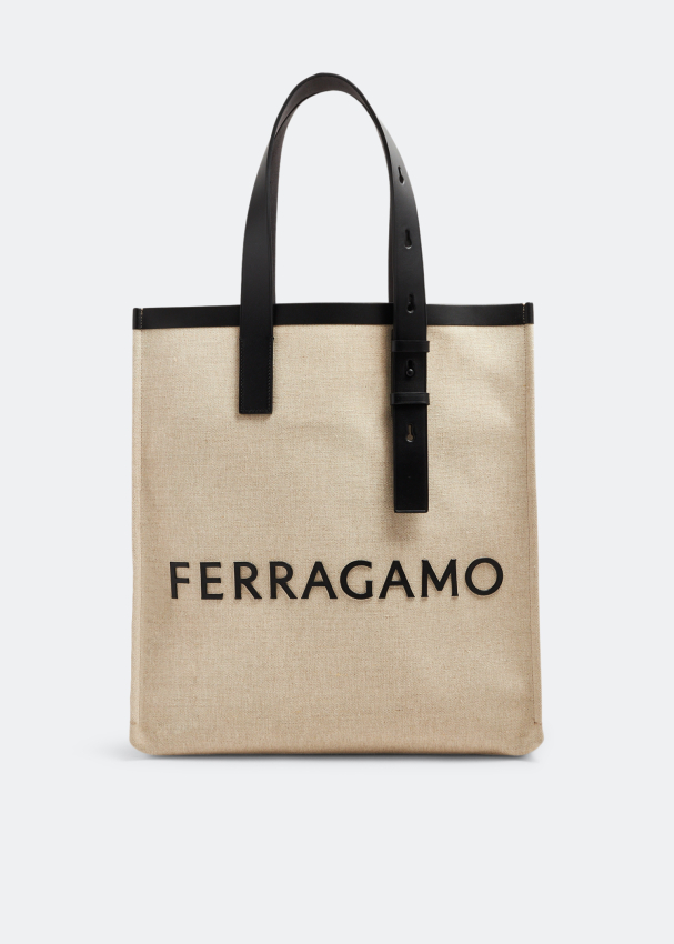 холщовая сумка цирк черная с оранжевыми ручками Сумка-тоут Ferragamo Signature, бежевый