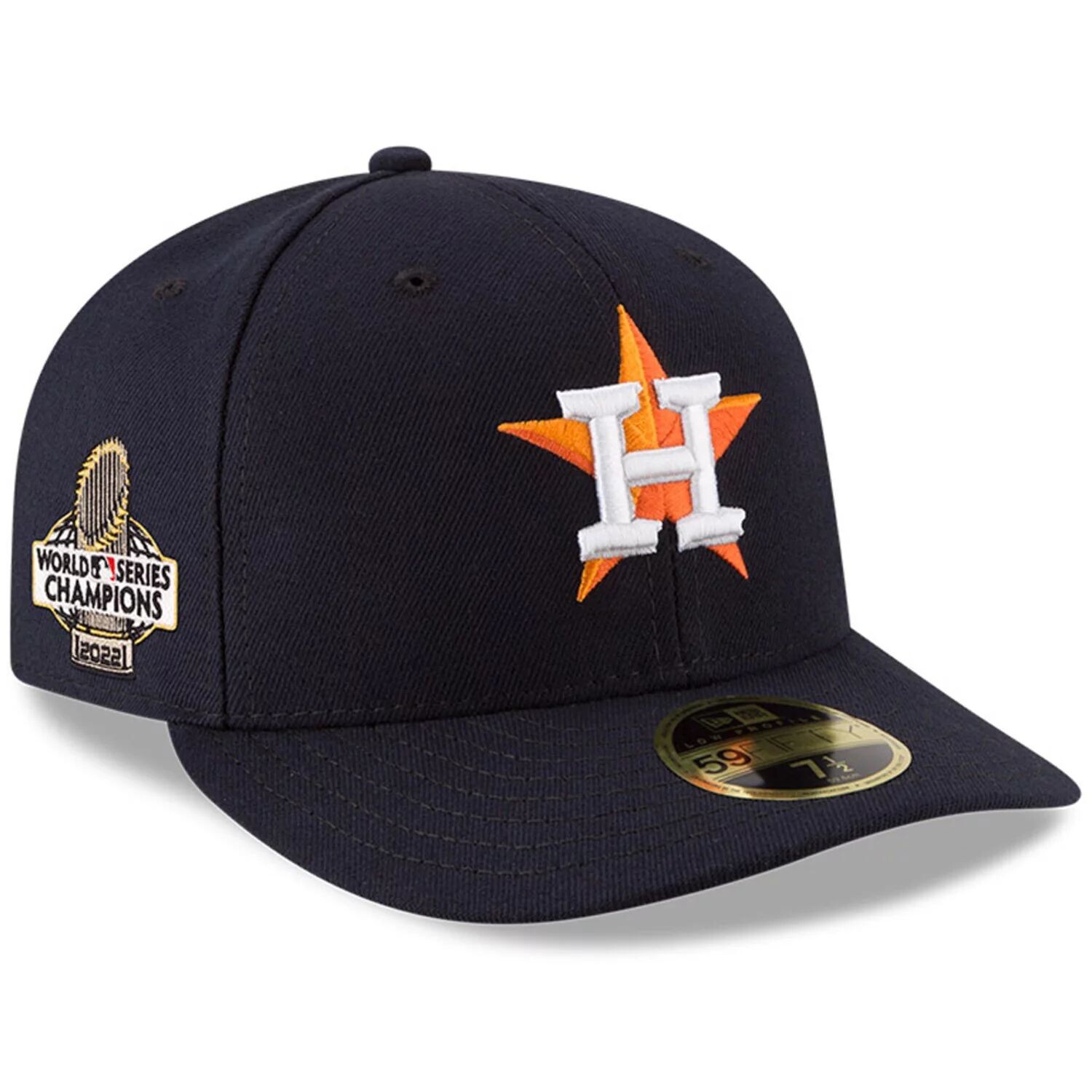 

Мужская бейсболка New Era Navy Houston Astros 2022 World Series Champions с боковой нашивкой, низкопрофильная шляпа 59FIFTY