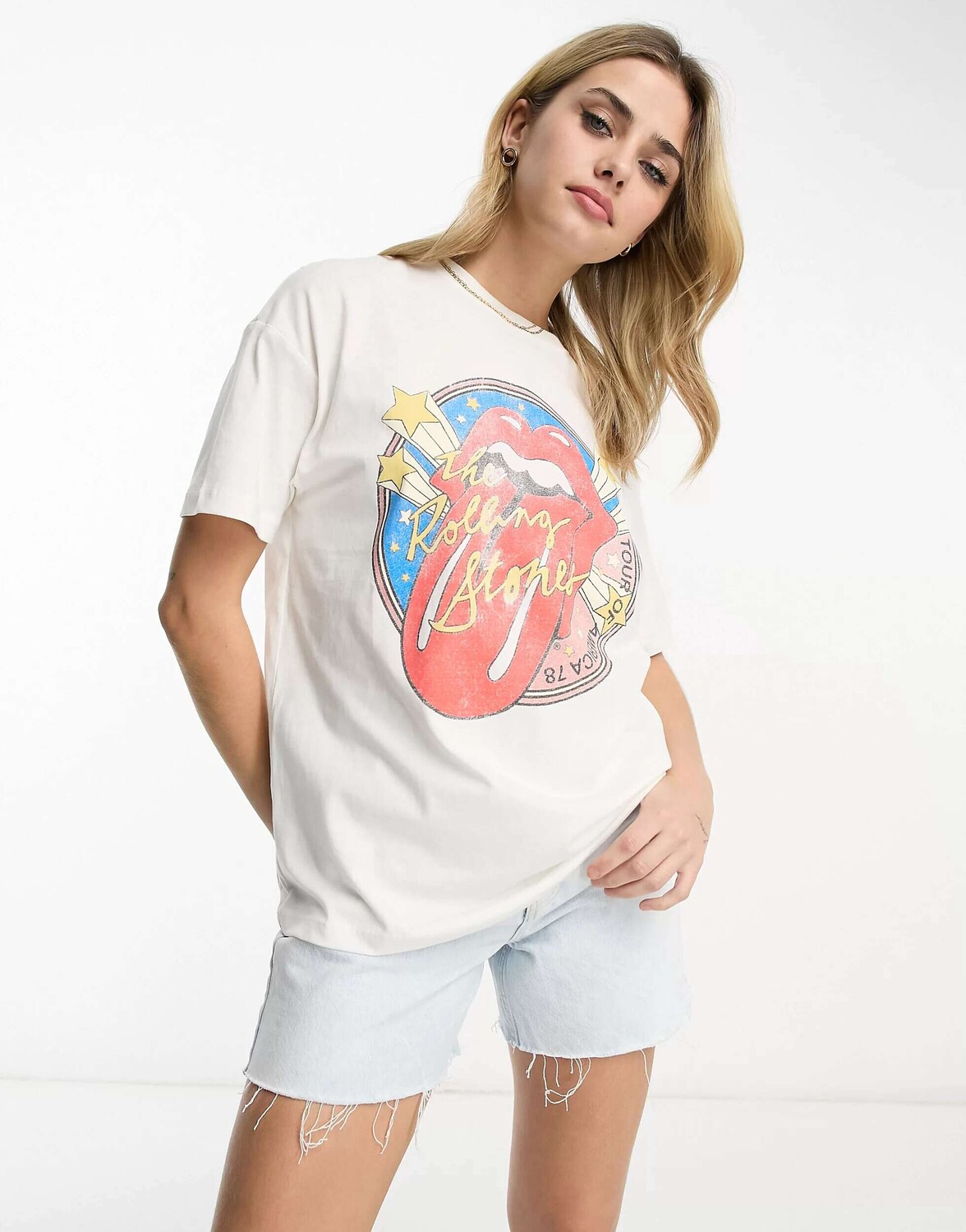 

Белая футболка с рисунком Pull&Bear Rolling Stones, Белый
