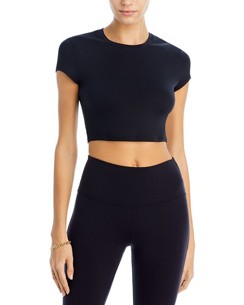 Укороченная футболка Finesse с короткими рукавами Alo Yoga, цвет Black