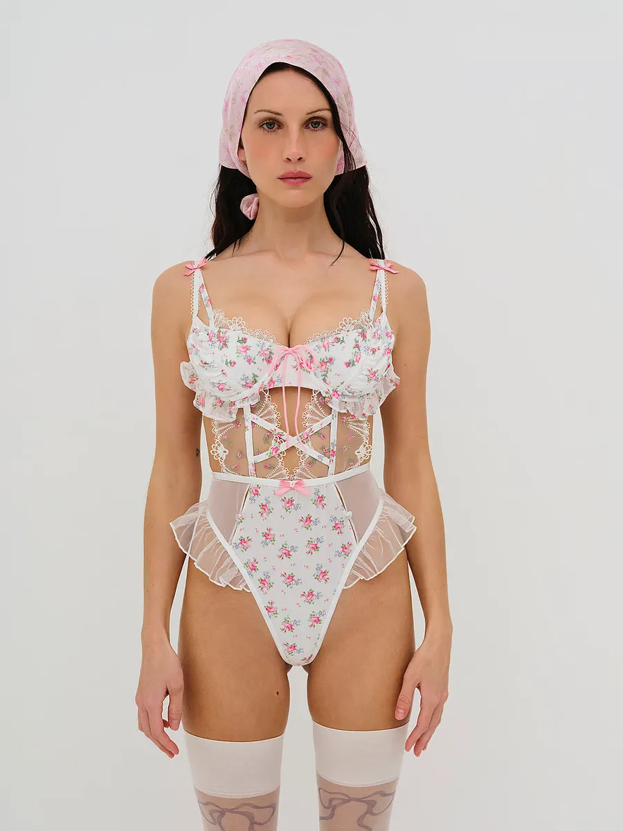 

Robin Teddy боди For Love & Lemons, белый/розовый