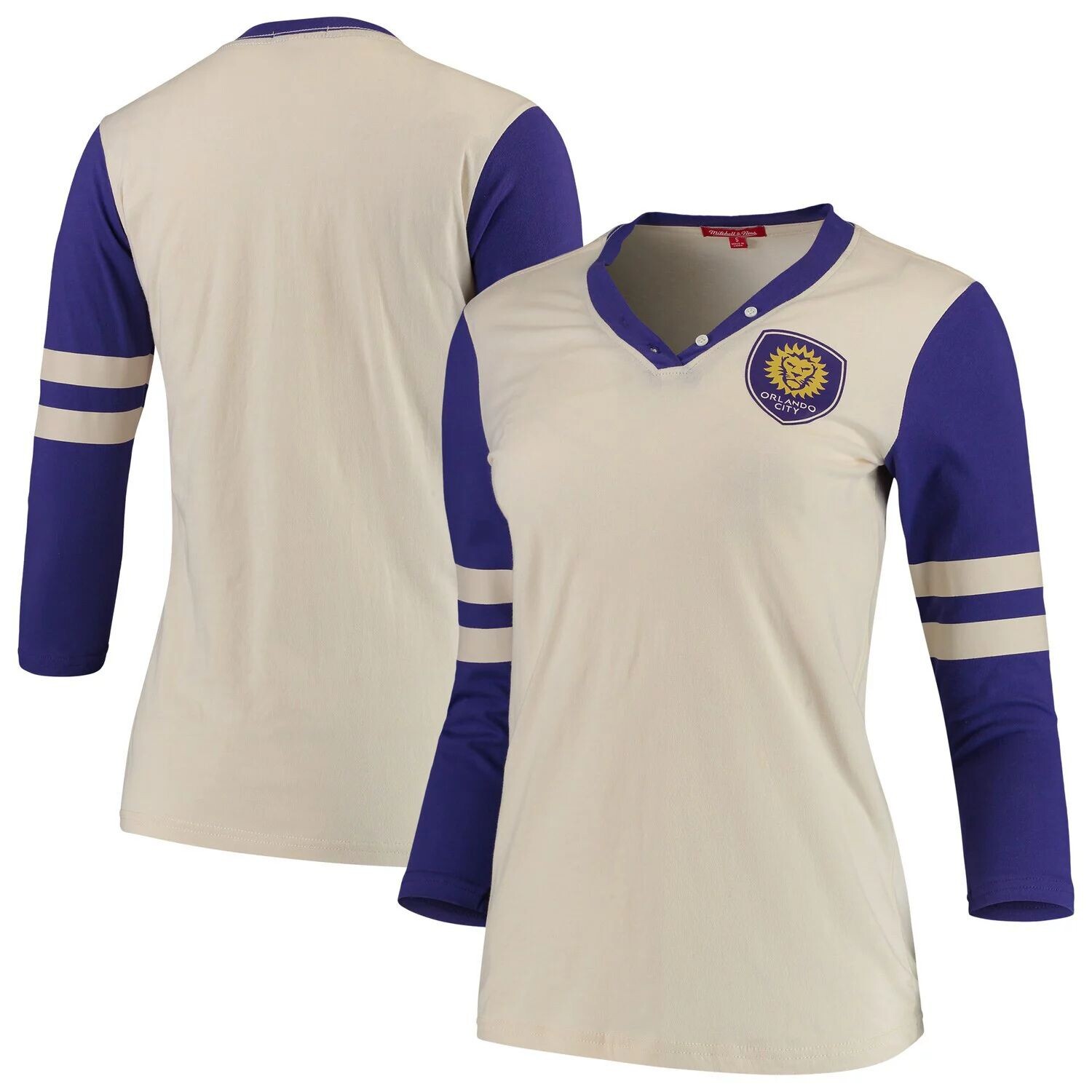 

Женская футболка Mitchell & Ness Tan Orlando City SC Shoot Out с v-образным вырезом и рукавами три четверти