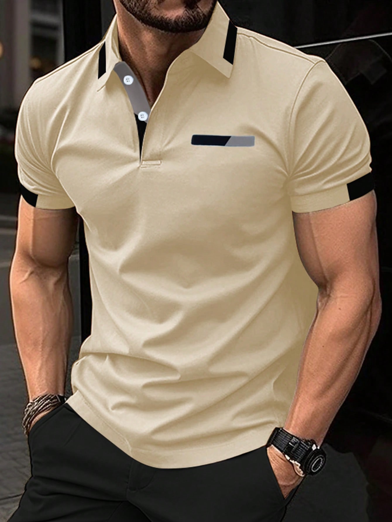 Мужская рубашка поло с короткими рукавами Manfinity с цветными блоками, абрикос
