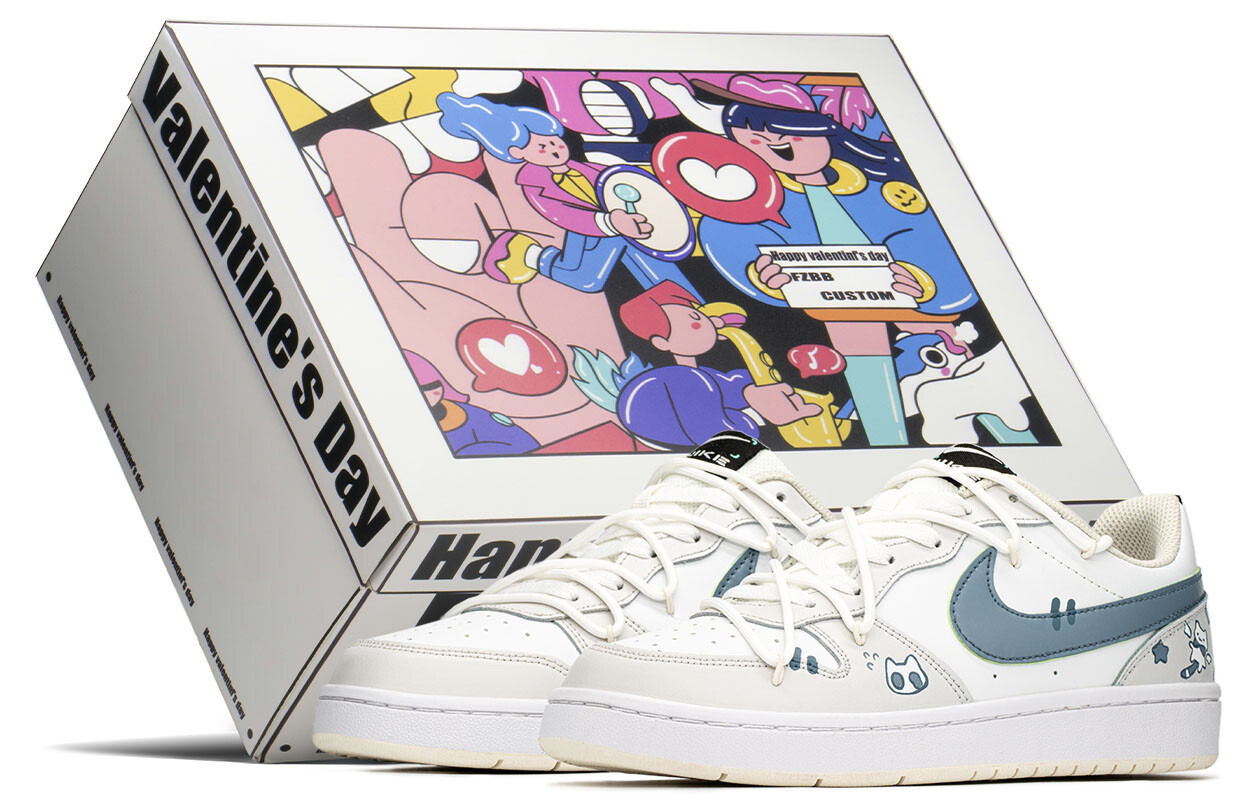 

Кроссовки Nike Court Borough Skateboarding Shoes Women's Low-top Gray/Blue, серый/синий