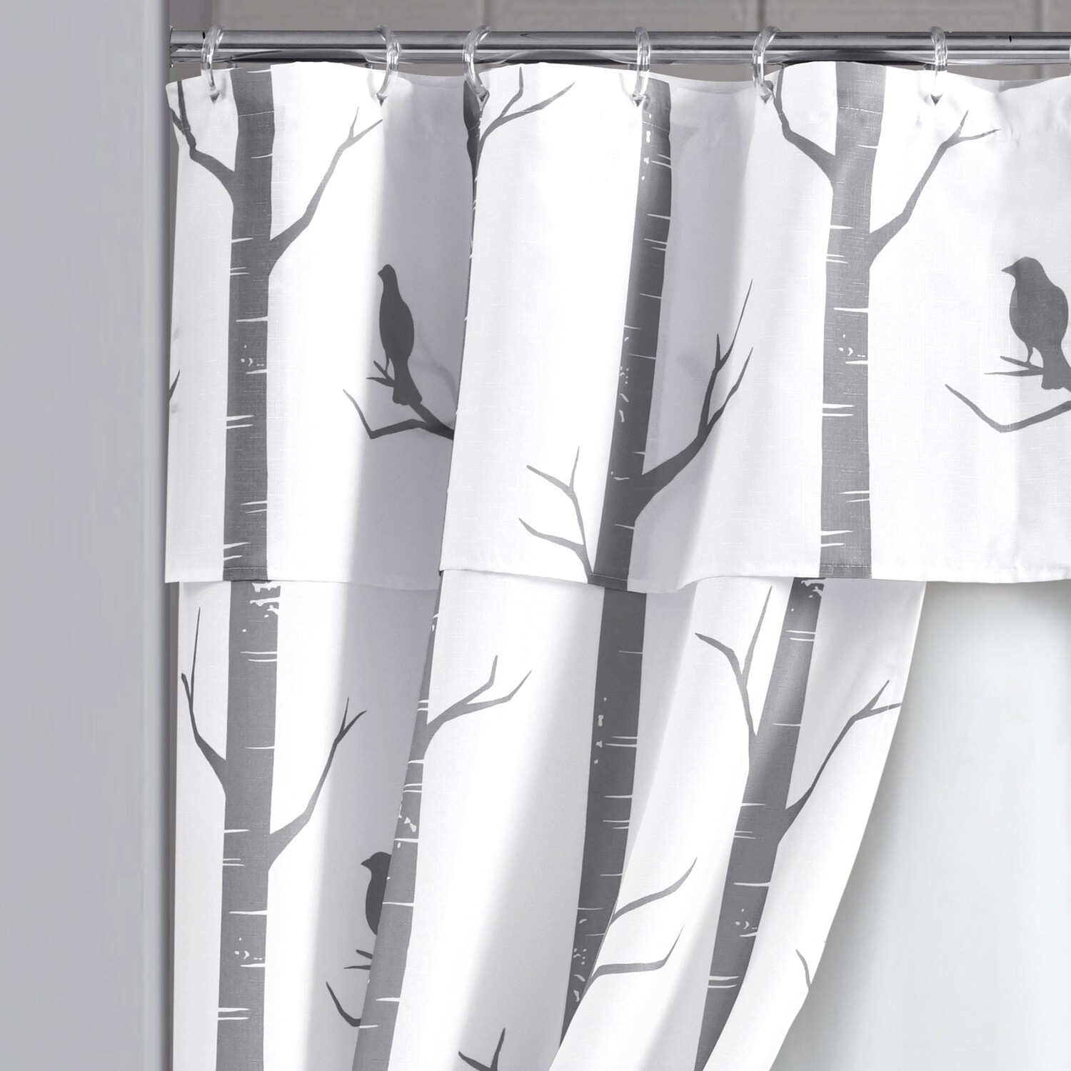 

Двойная занавеска для душа Bird On The Tree, полный набор из 16 предметов Lush Decor, цвет Gray