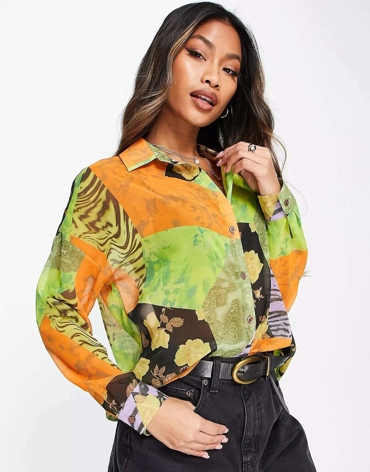 

Рубашка с длинными рукавами ASOS с анималистическим и цветочным принтом