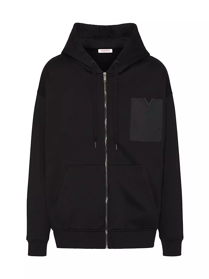 

Толстовка из технического хлопка с застежкой-молнией и прорезиненным V-образным вырезом Valentino Garavani, черный