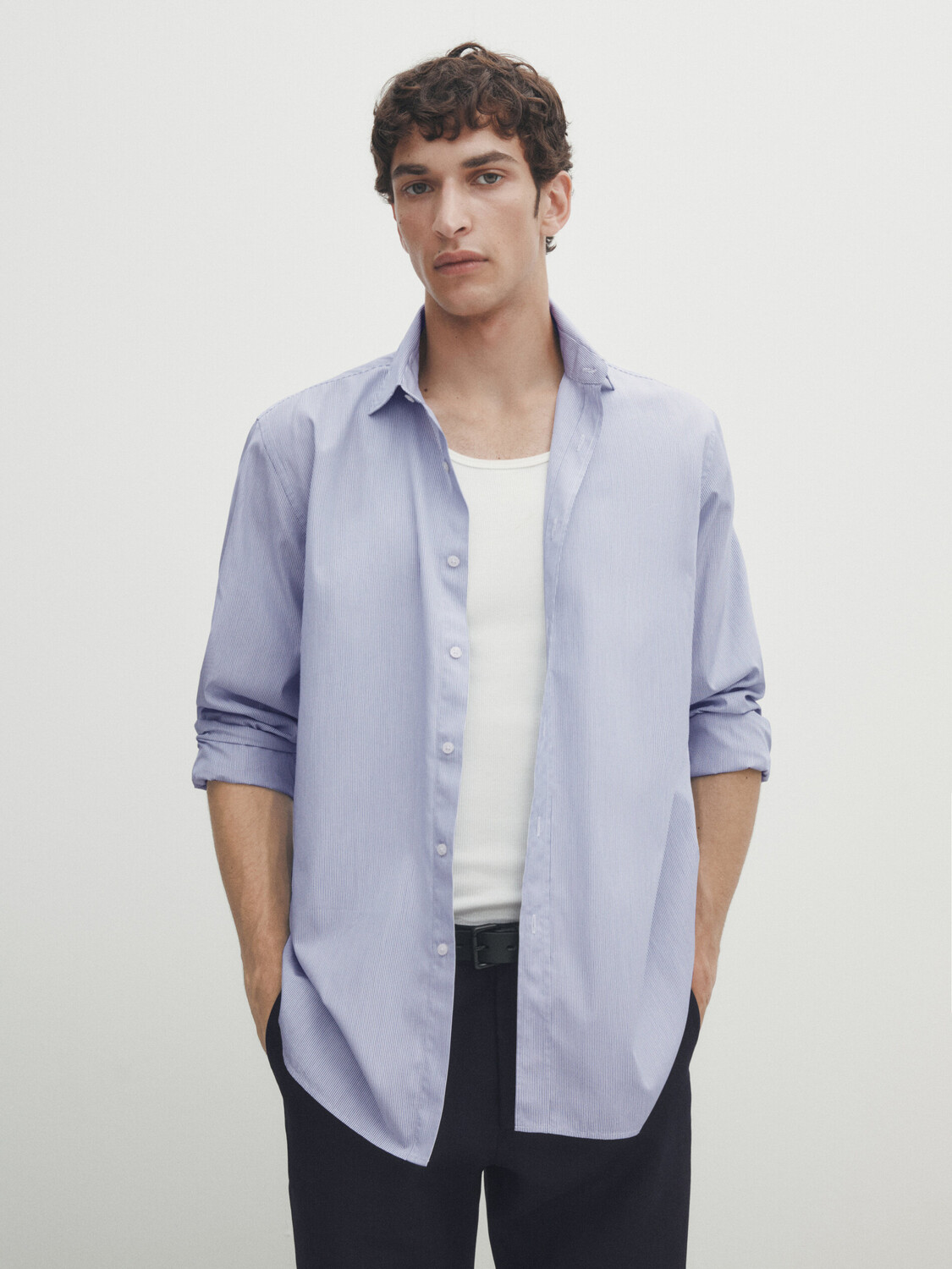 

Рубашка из хлопковой полоски приманного кроя Massimo Dutti, темно-синий