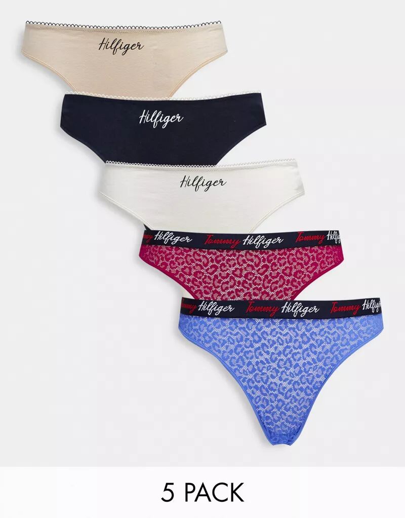 

Комплект из 5 стрингов Tommy Hilfiger из смеси хлопка и кружева разных цветов