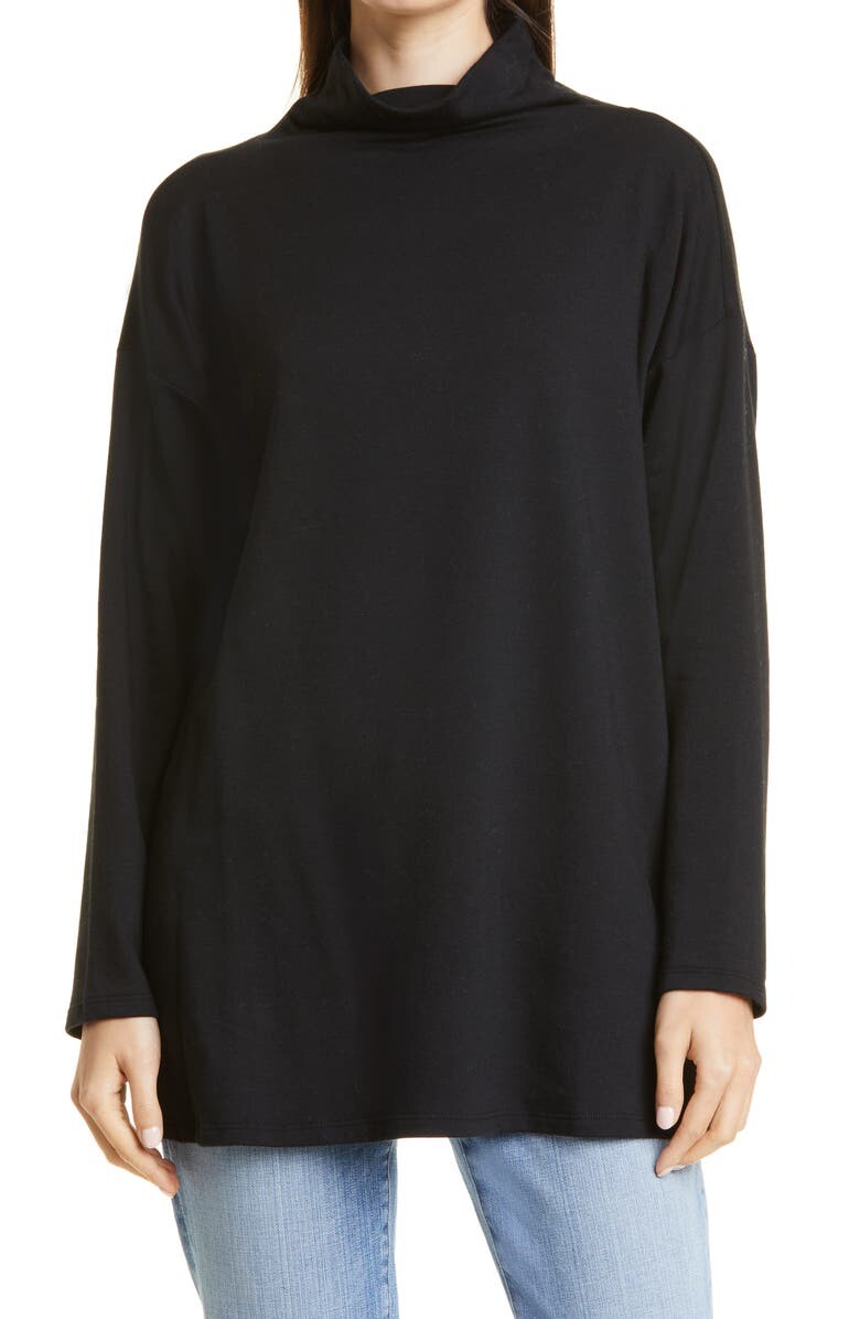 

Свитер-туника с высоким воротником-трубой EILEEN FISHER, черный