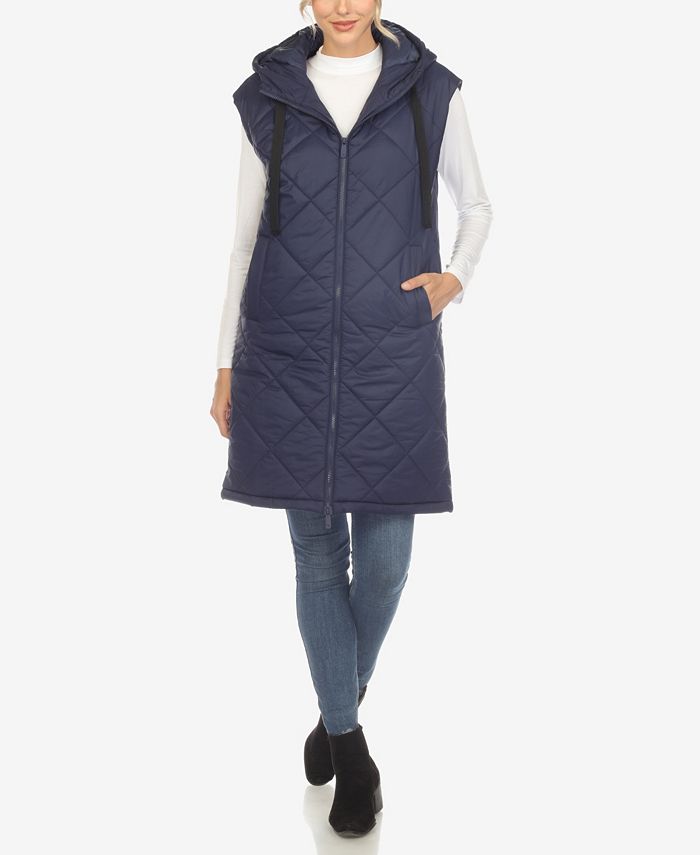 цена Женская длинная куртка-пуховик со стеганым капюшоном и ромбовидным узором White Mark, синий