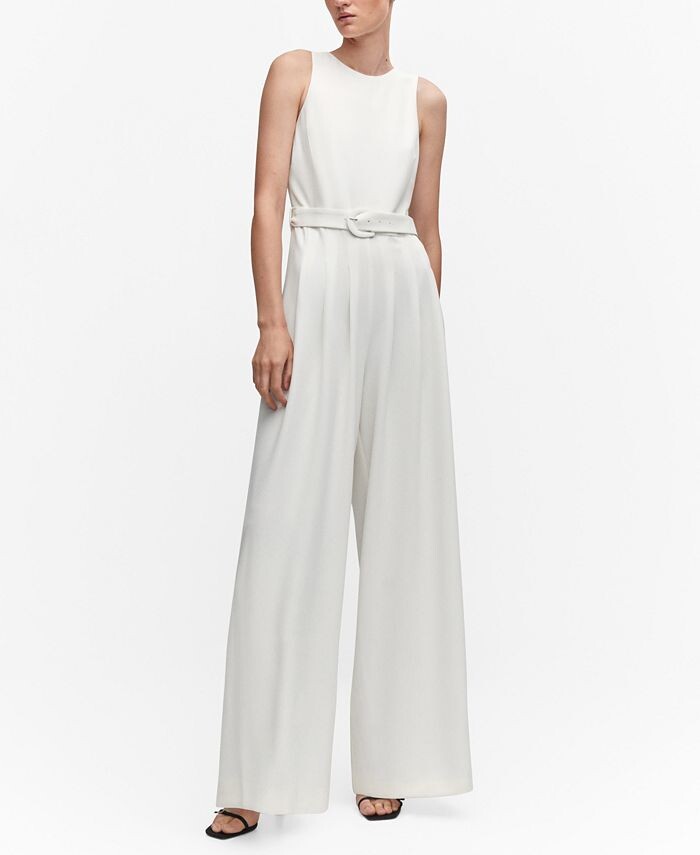 

Женский длинный комбинезон с поясом MANGO, цвет White