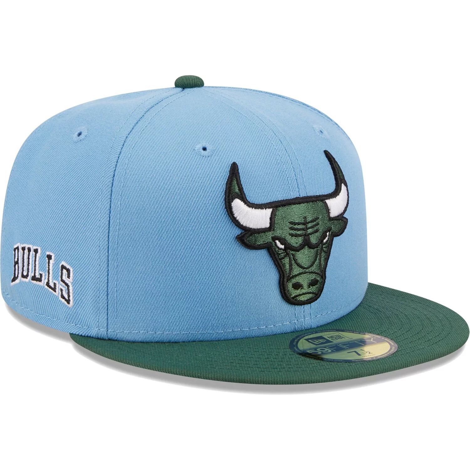 Мужская кепка New Era светло-синяя/зеленая двухцветная приталенная кепка Chicago Bulls 59FIFTY