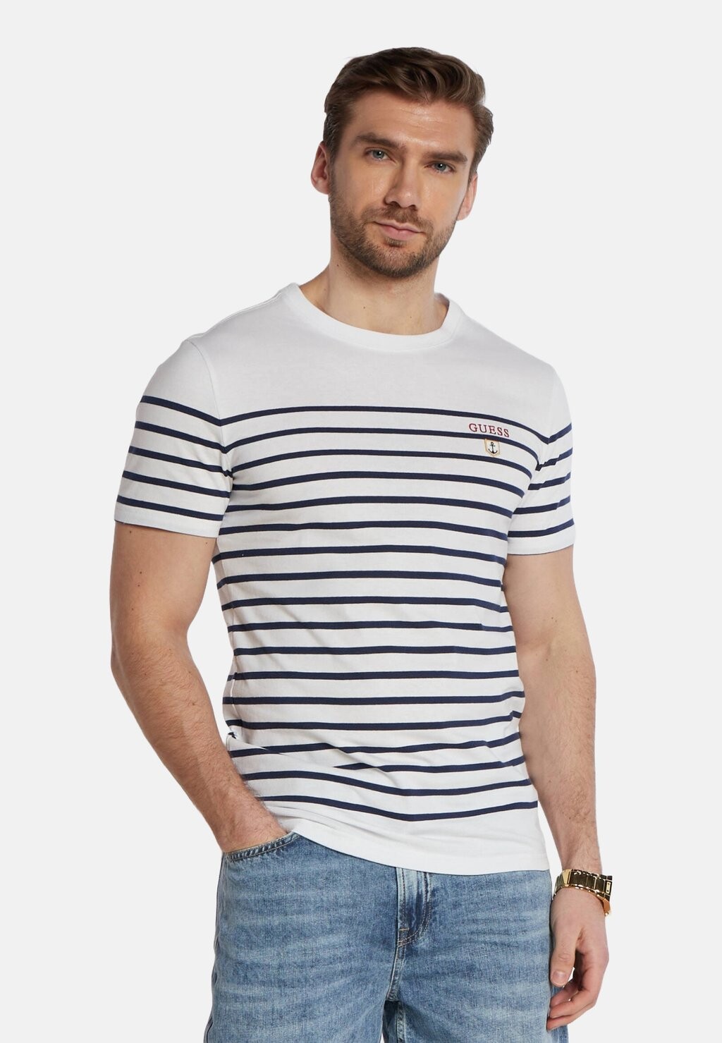 Футболка с принтом STRIPED TEE Guess, цвет white футболка с принтом striped ac