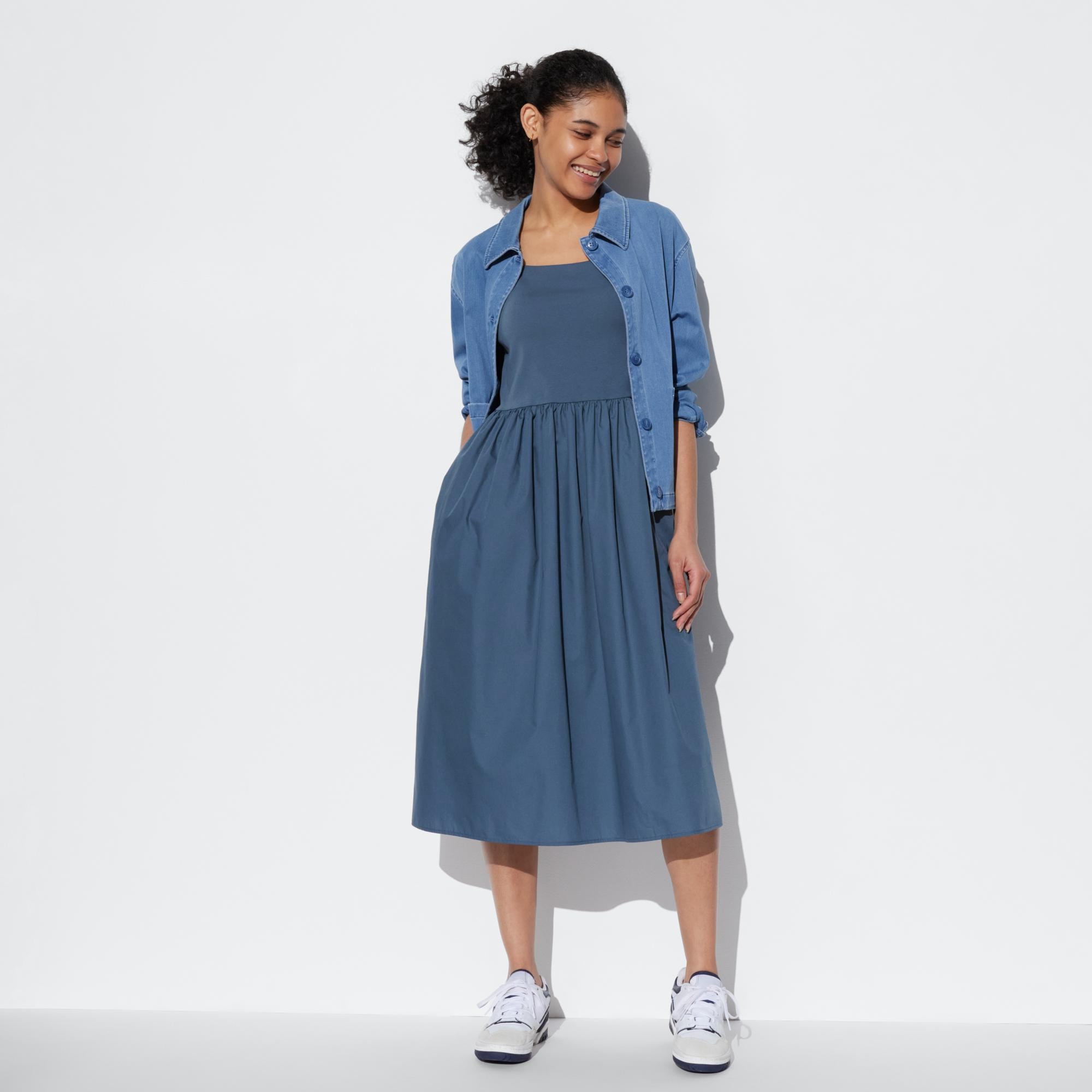 Платье-бретелька комбинированное с бюстгальтером (короткая длина 106,5-116см) UNIQLO, синий юбка великолепное обаяние