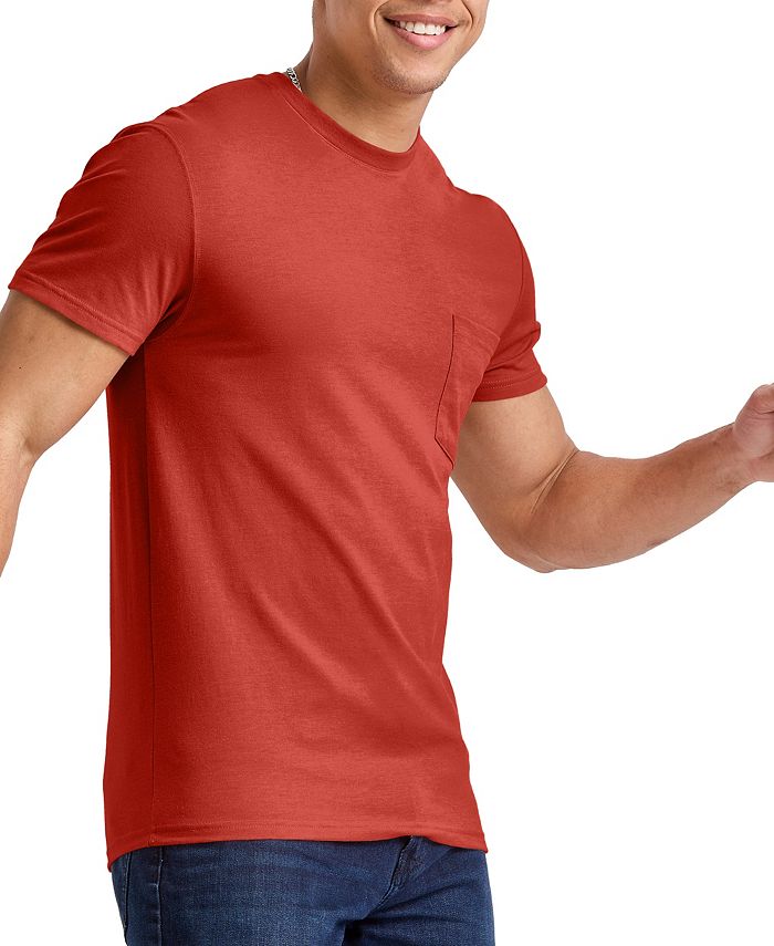 Мужская оригинальная хлопковая футболка с короткими рукавами и карманами Hanes, красный