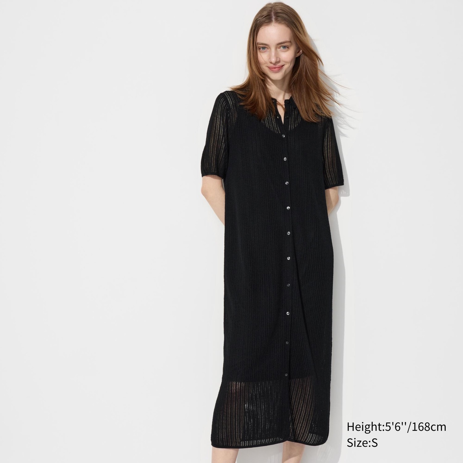 

Трикотажное платье с кружевными короткими рукавами UNIQLO, черный