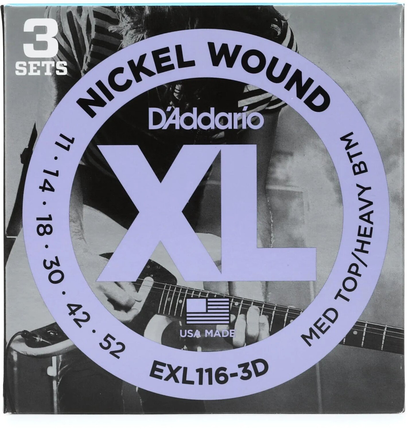 

Струны для электрогитары D'Addario EXL116XL с никелированной обмоткой — .011-.052, средний верх/тяжелый низ (3 шт.)