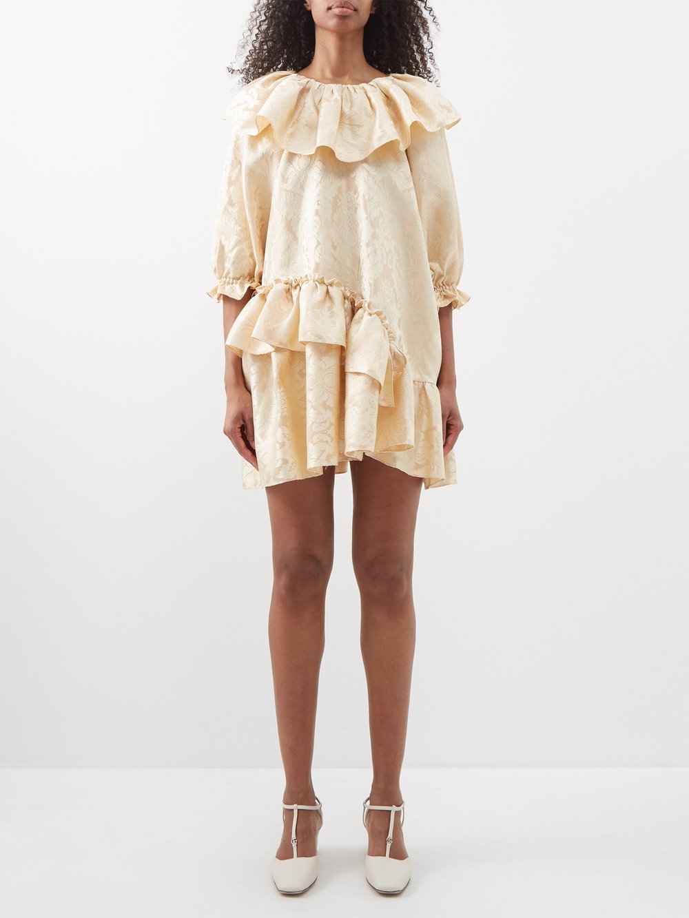 цена Платье мини из флорентийского переработанного жаккарда с цветочным принтом The Meaning Well, бежевый