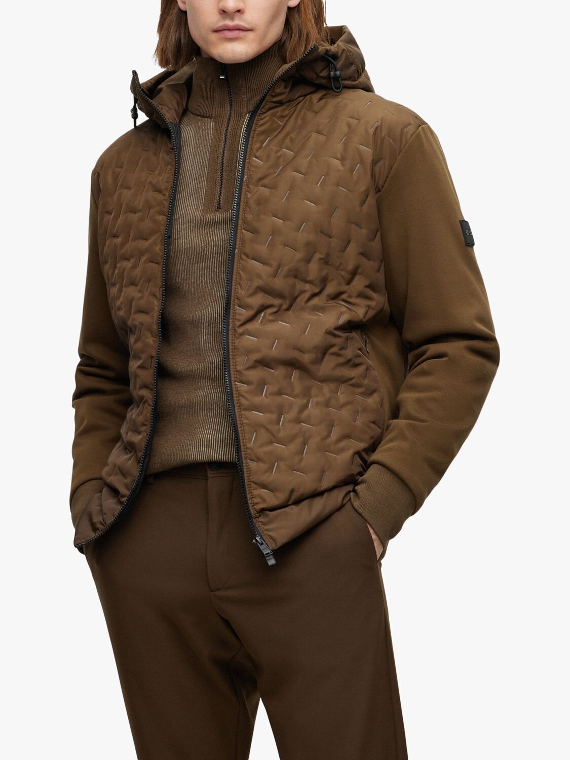 

HUGO BOSS Трикотажная куртка с капюшоном, открытая зеленая, Зеленый