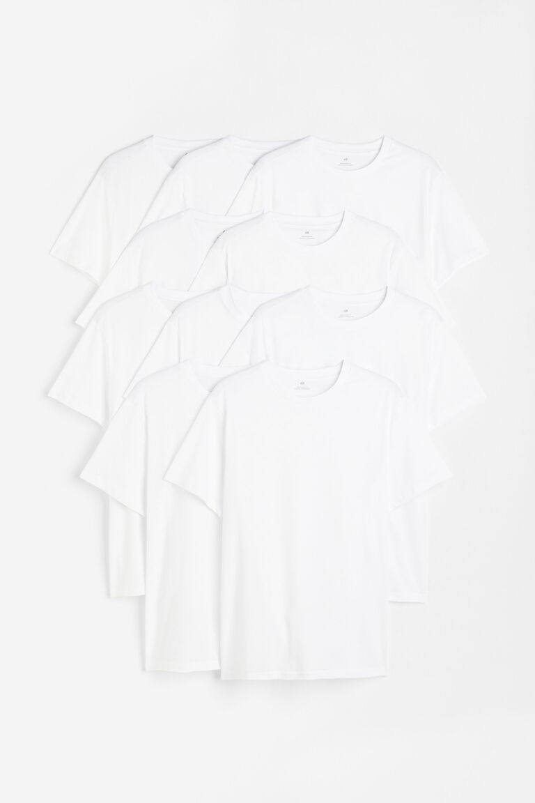 Набор из 10 футболок стандартного кроя с круглым вырезом H&M, белый комплект из двух футболок из эластичного хлопка стандартного кроя с круглым вырезом falke белый