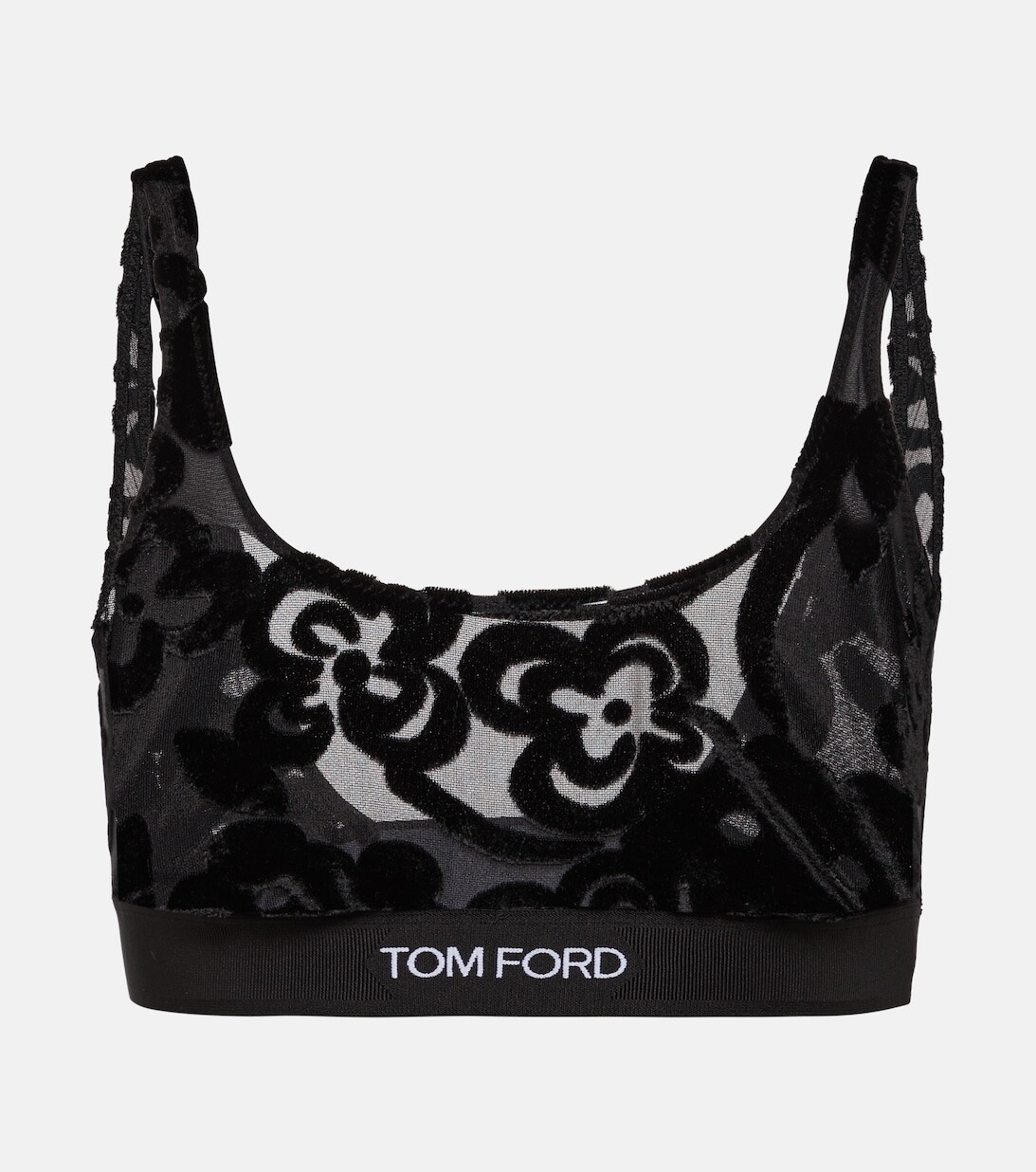 

Бюстгальтер без косточек из тюля деворе с цветочным принтом Tom Ford, черный
