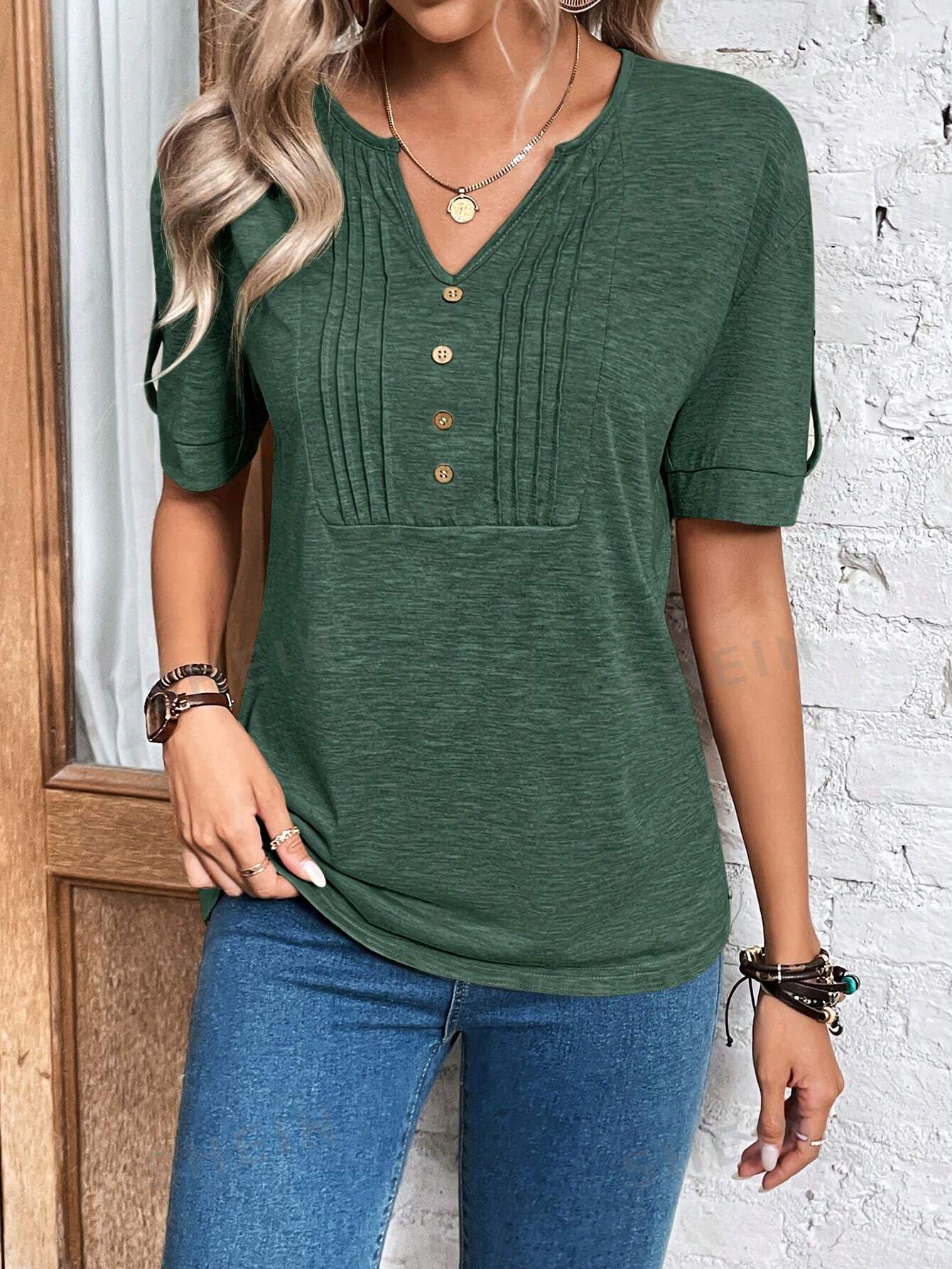 SHEIN Clasi Женская футболка с короткими рукавами, темно-зеленый