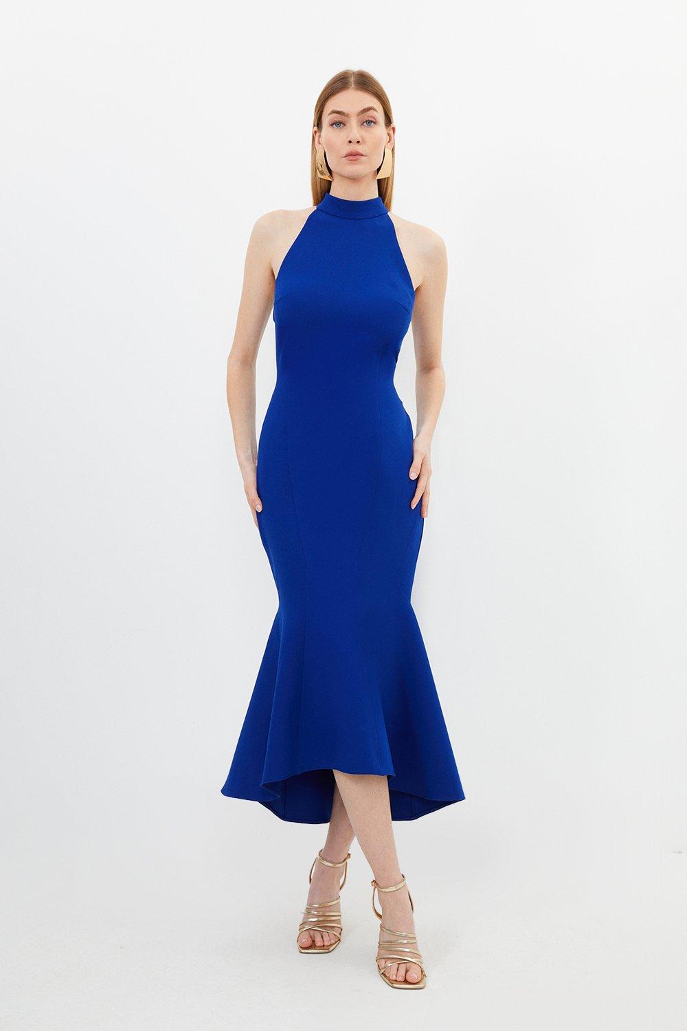 Компактное эластичное платье миди с высоким и низким вырезом Karen Millen, синий