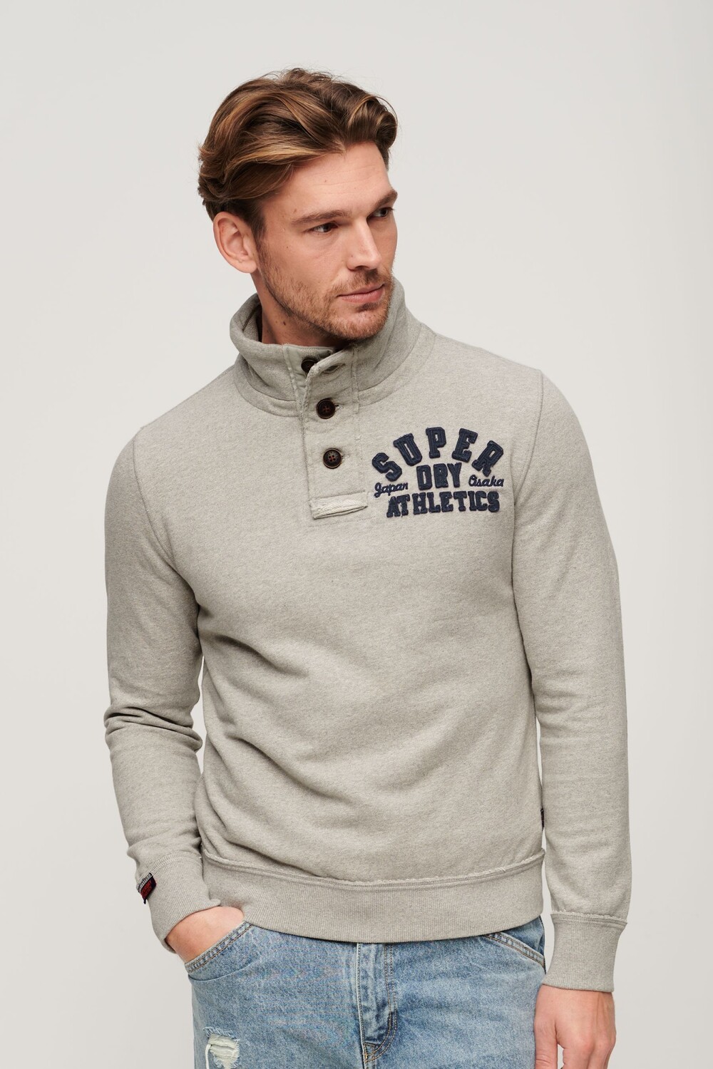

Винтажный спортивный джемпер хенли Superdry, серый