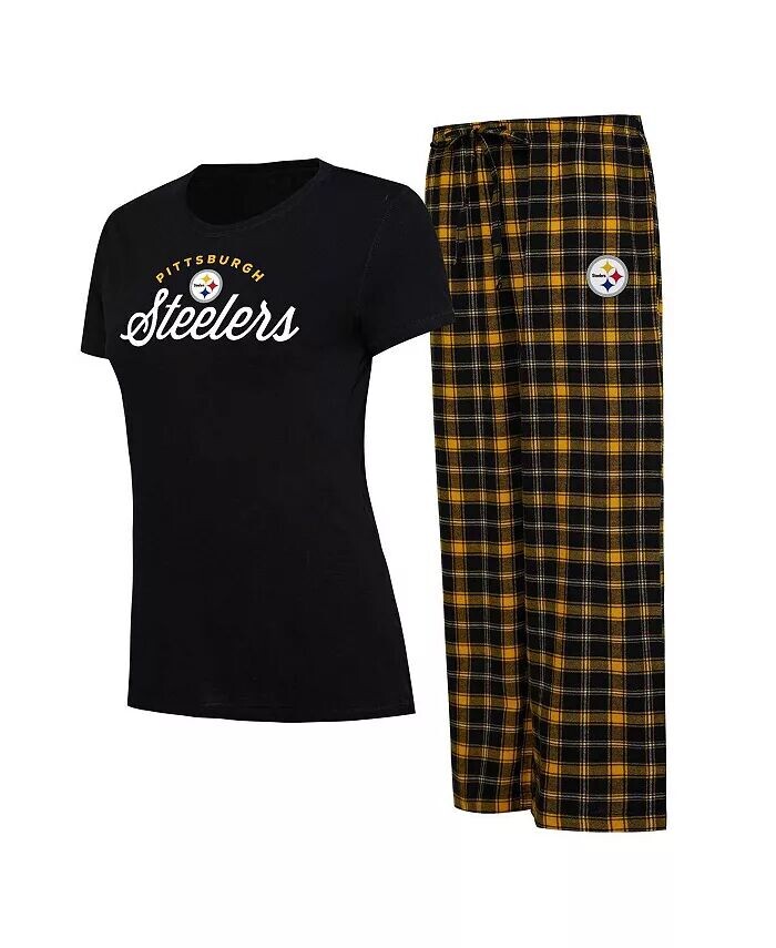 

Женская черная футболка с логотипом больших размеров Pittsburgh Steelers и фланелевые брюки для сна Concepts Sport, черный