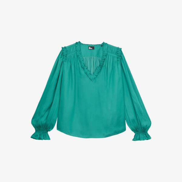 

Атласная блузка свободного кроя с оборками The Kooples, зеленый