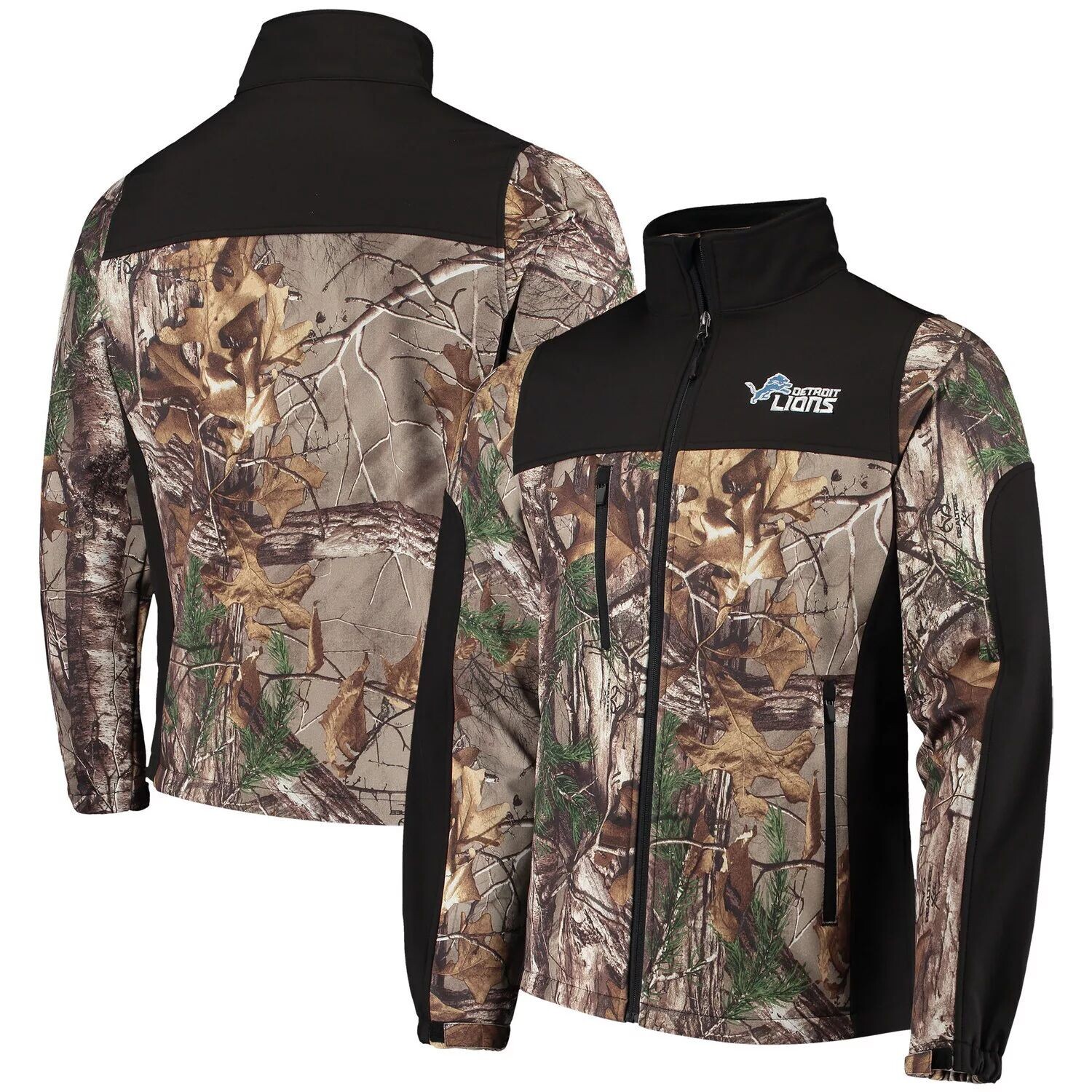 

Мужская куртка Dunbrooke Realtree Camo/Black Detroit Lions Circle Hunter Softshell с молнией во всю длину