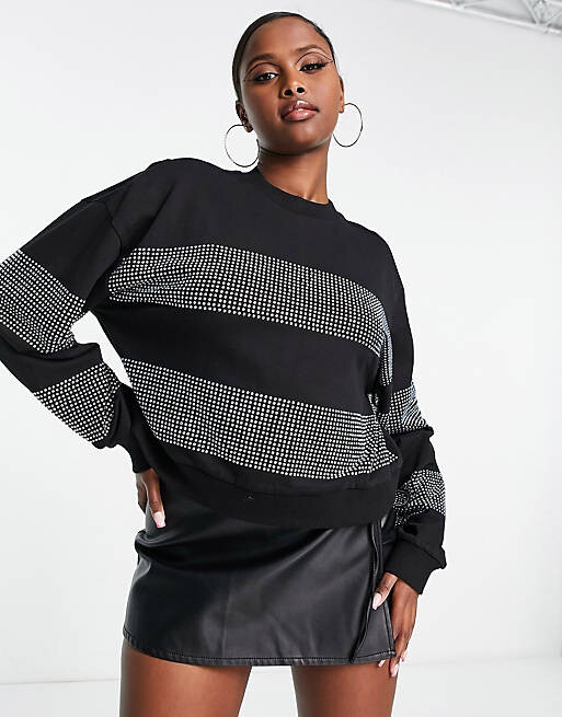 

Черный свитшот с полосками из кристаллов ASOS DESIGN - ЧЕРНЫЙ