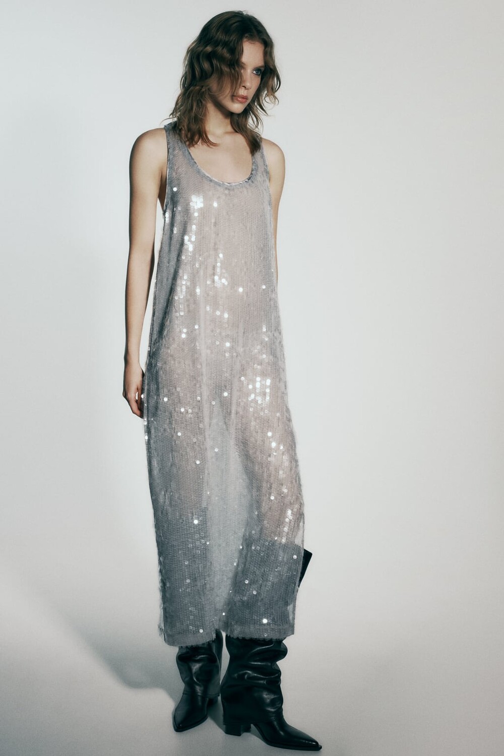

Платье с блестками ZARA, серебряный