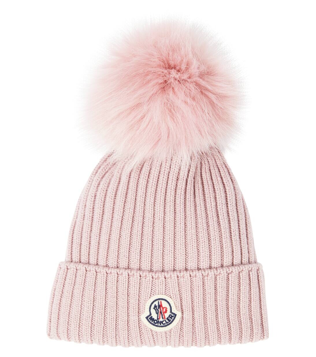 

Шапка-бини из натуральной шерсти с логотипом в рубчик Moncler Enfant, розовый