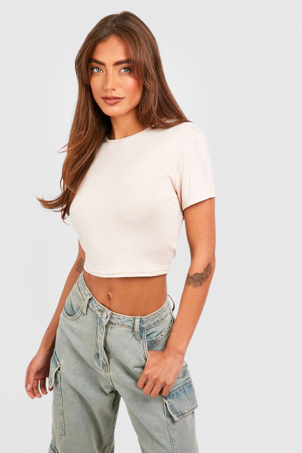 

Базовый укороченный топ с короткими рукавами и круглым вырезом Boohoo, серый