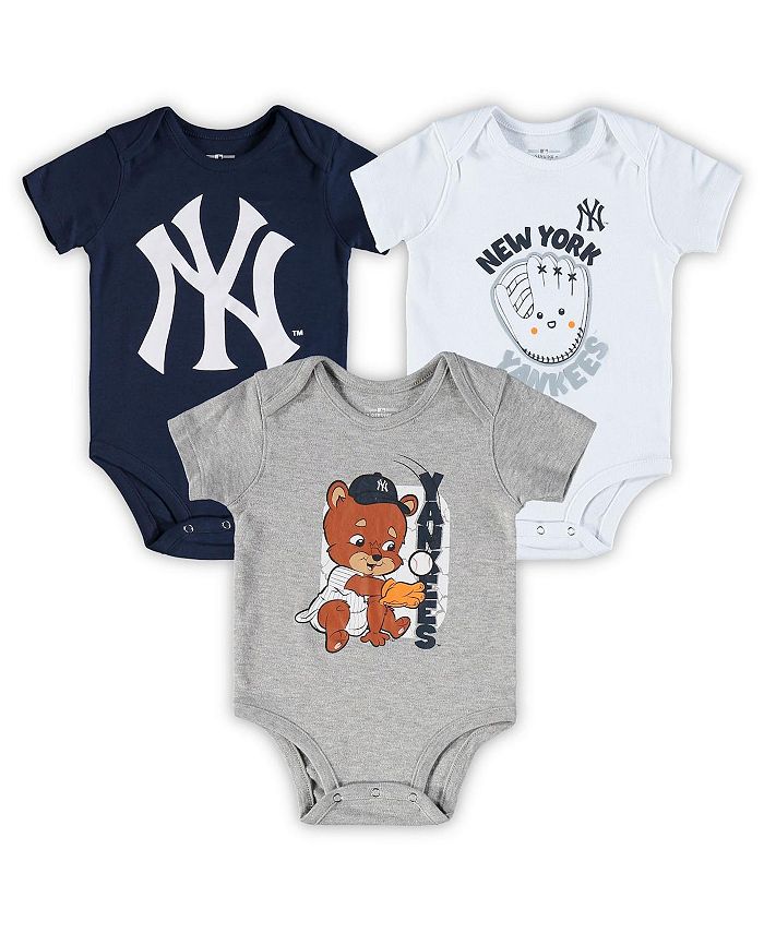 Комплект сменного боди New York Yankees из 3 штук для новорожденных темно-синего, белого и серо-бежевого цвета Outerstuff, синий цена и фото