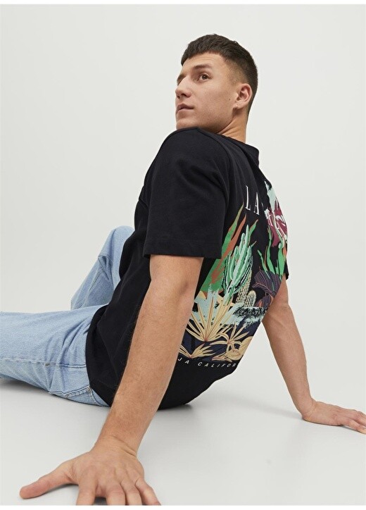 

Черная мужская футболка с круглым вырезом с принтом Jack & Jones, Черный