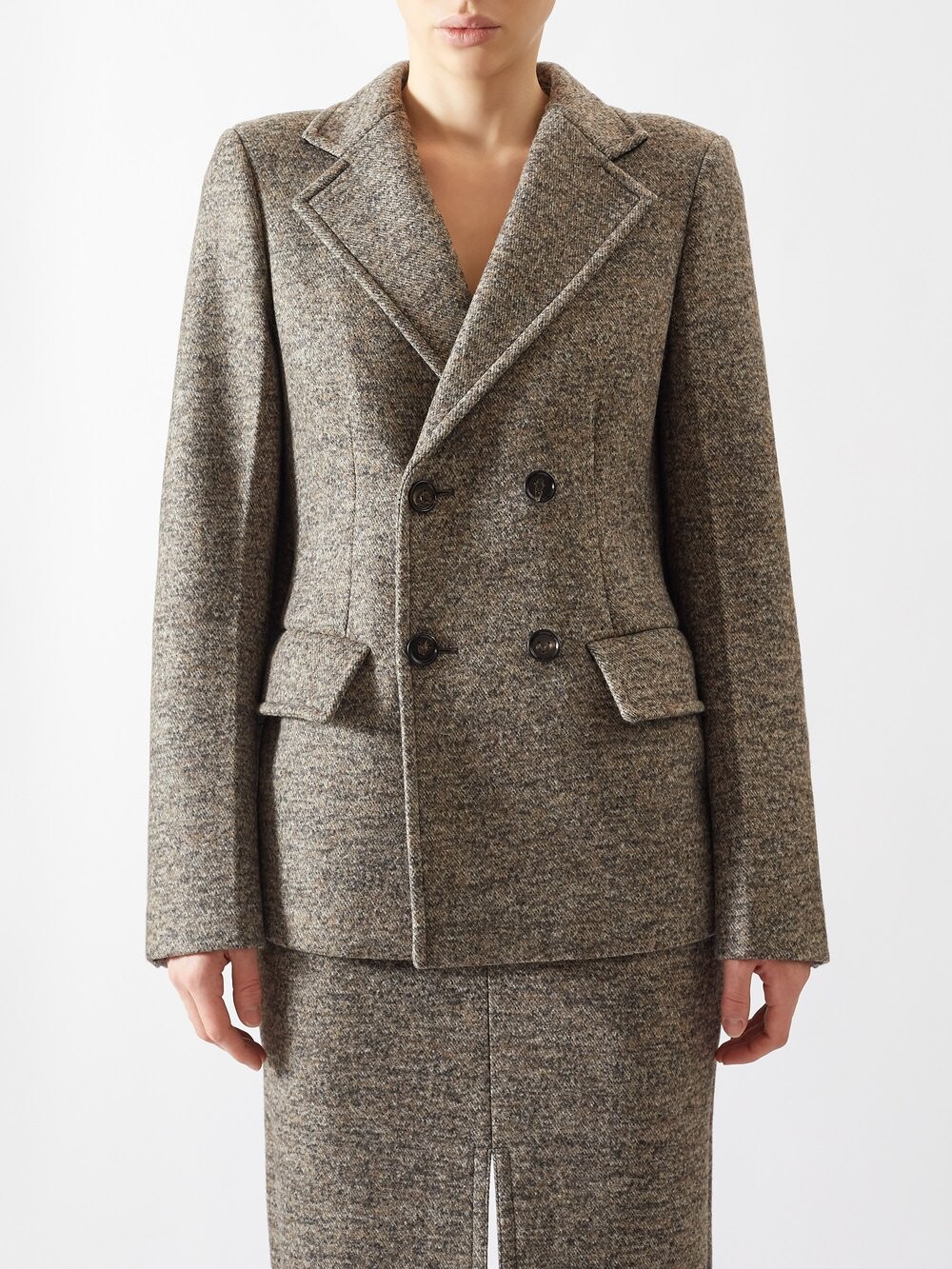 

Двубортный костюмный пиджак из фетрового твила Bottega Veneta, коричневый