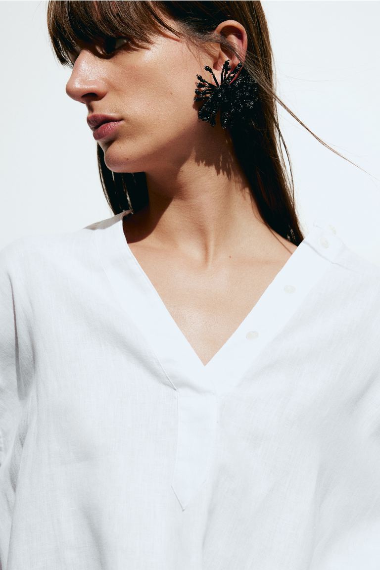 Льняная блузка без шнуровки H&M, белый новинка рубашка в китайском ретро стиле из хлопка и льна женская весенне летняя китайская блузка на пуговицах с v образным вырезом и принто