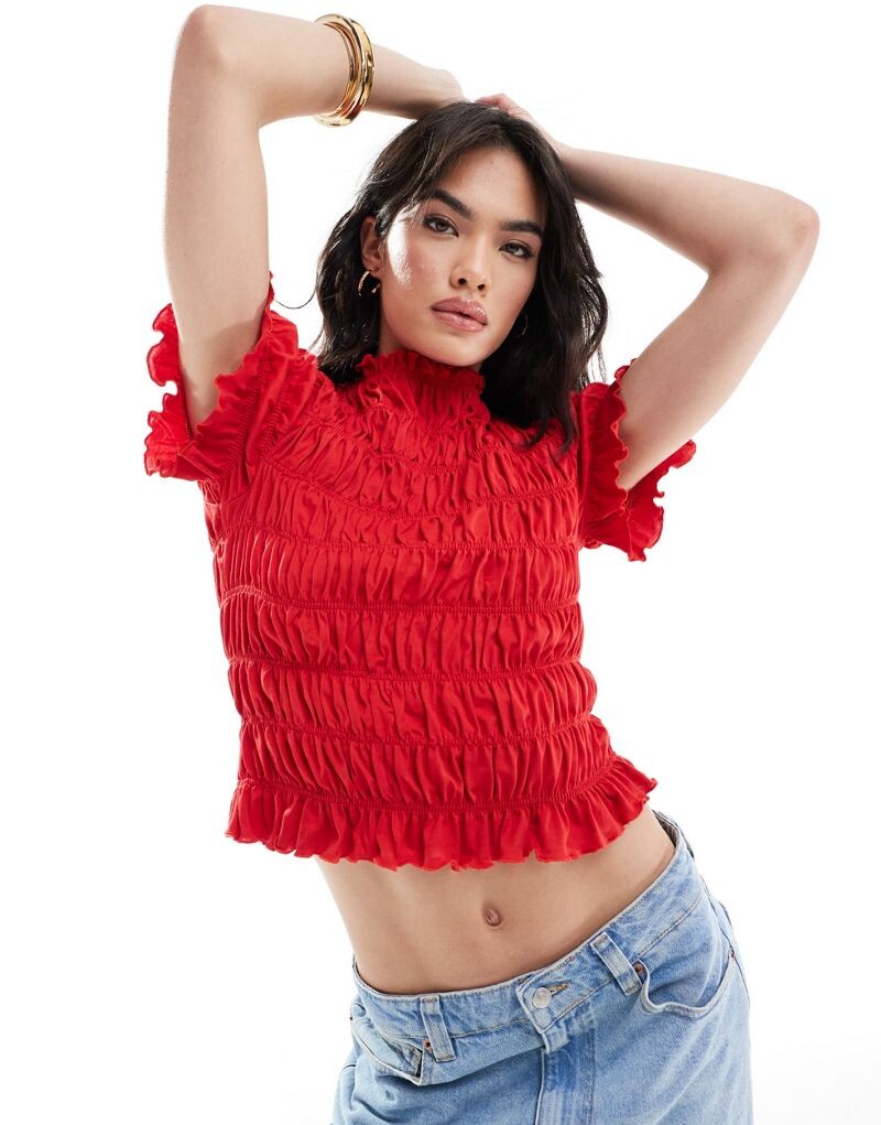 

Красная детская футболка со сборками ASOS DESIGN