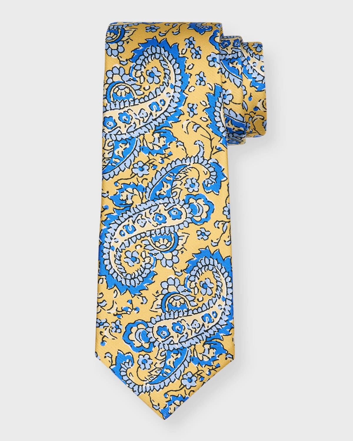 

Большой мужской шелковый галстук с принтом пейсли Kiton, цвет Yellow